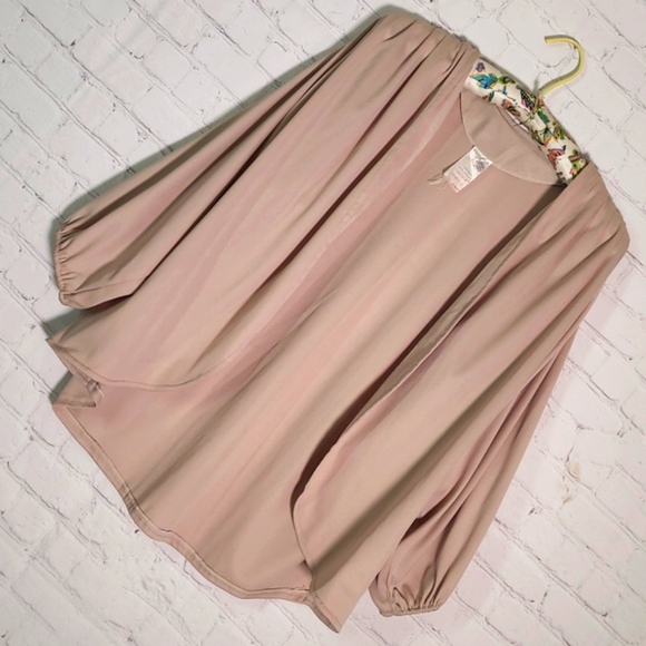 Vintage Union Made USA Sandy Beige Open Front Top Blouse Cover Womens Size 11/12 - Picture 4 of 14